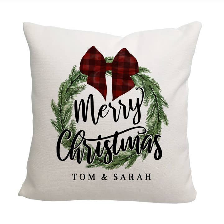 Merry Christmas Wreath Throw Pillow - Cover Only OR Cover with Insert for wholesale by 4 Wooden Shoes