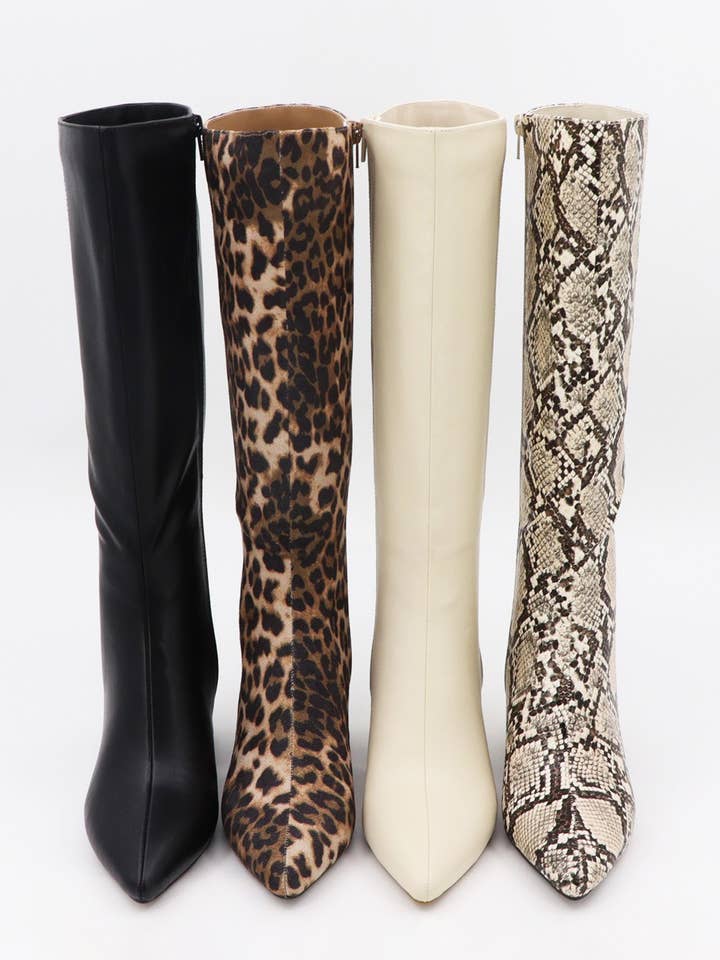 MODE-13 ANIMAL PRINT POINTED-TOE SLIM TALL BOOTS for wholesale by CCOCCI