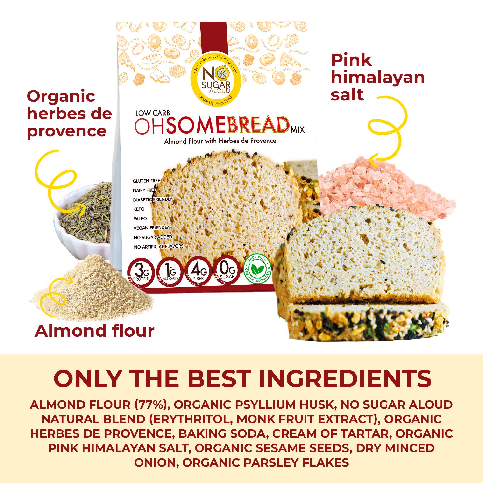 No Sugar Aloud LLC - Wholesale Bread Mix - Low-Carb OhSome Bread - Herbs de Provence Mix5