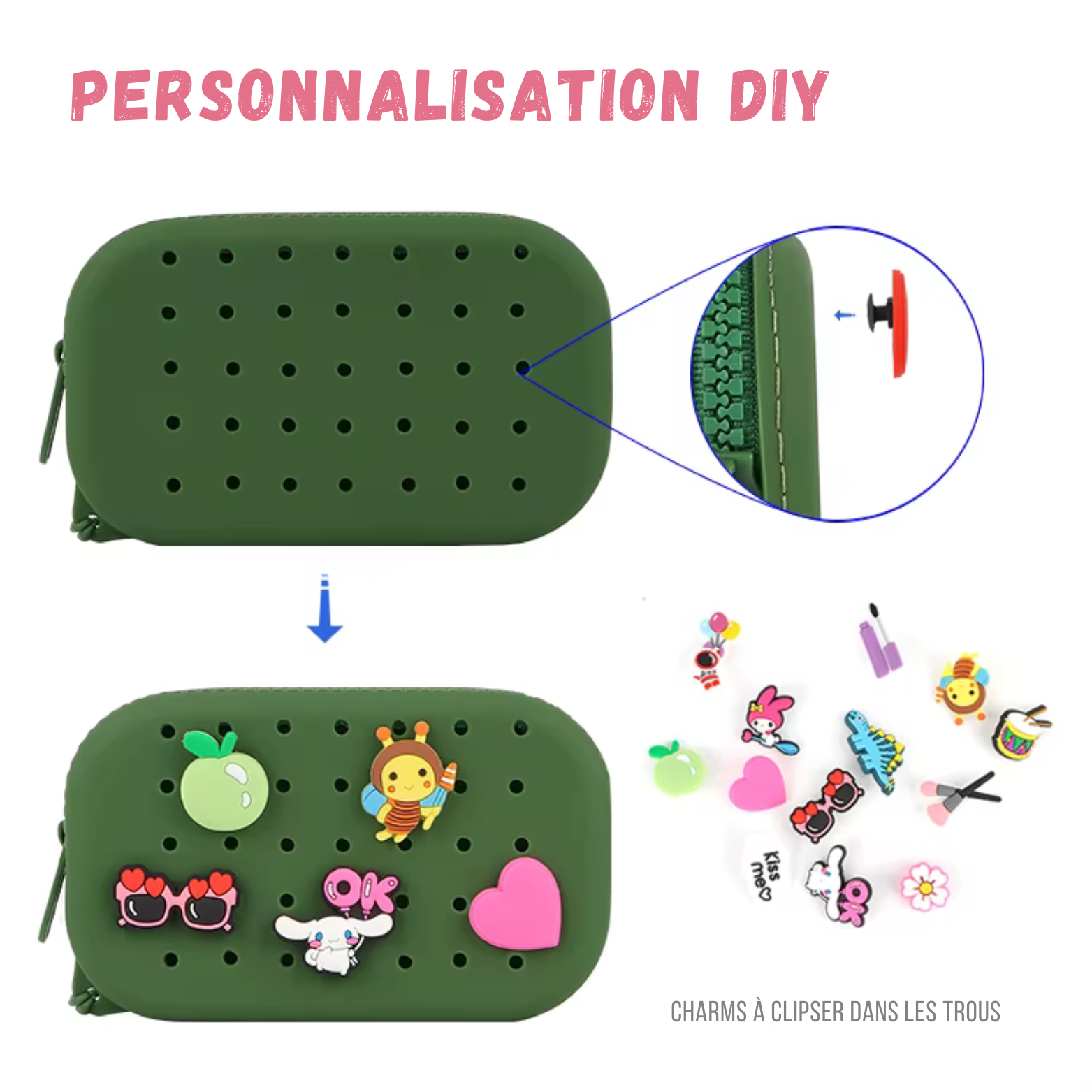 PETIKIDS – Joias DIY - Crianças por atacado – Kit inicial - Bolsinhas personalizáveis com barra de charms - DIY1