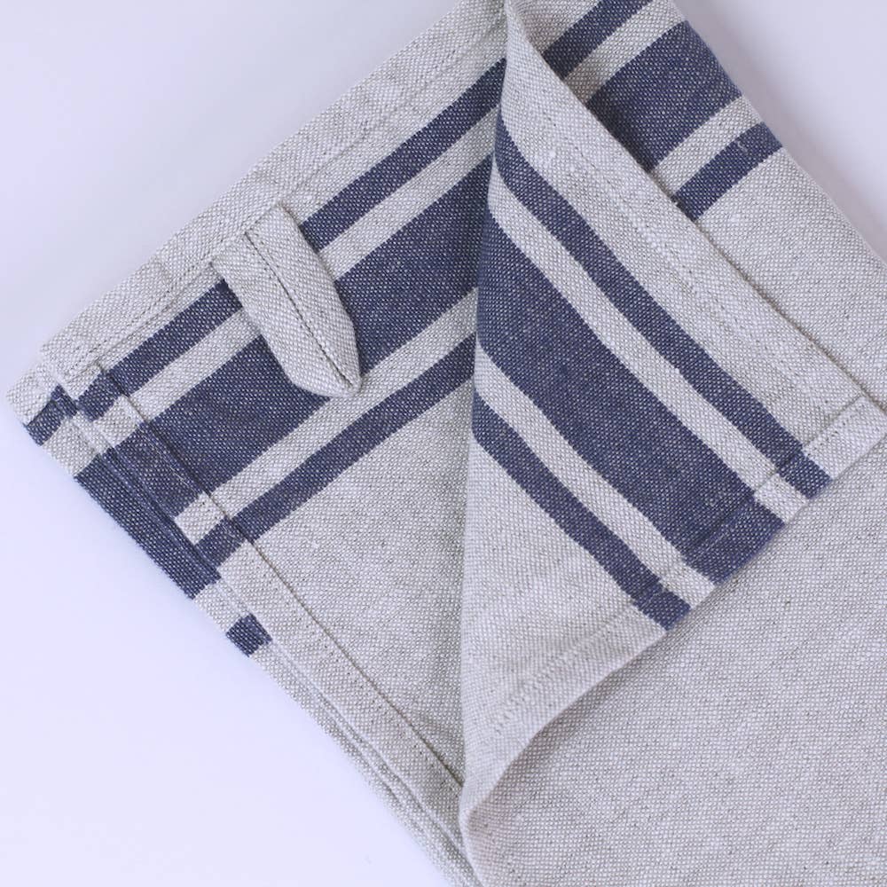 LinenCasa - Wholesale Hand Towel - Linen Hand Towel – Stonewashed – Grey with Blue Stripes2