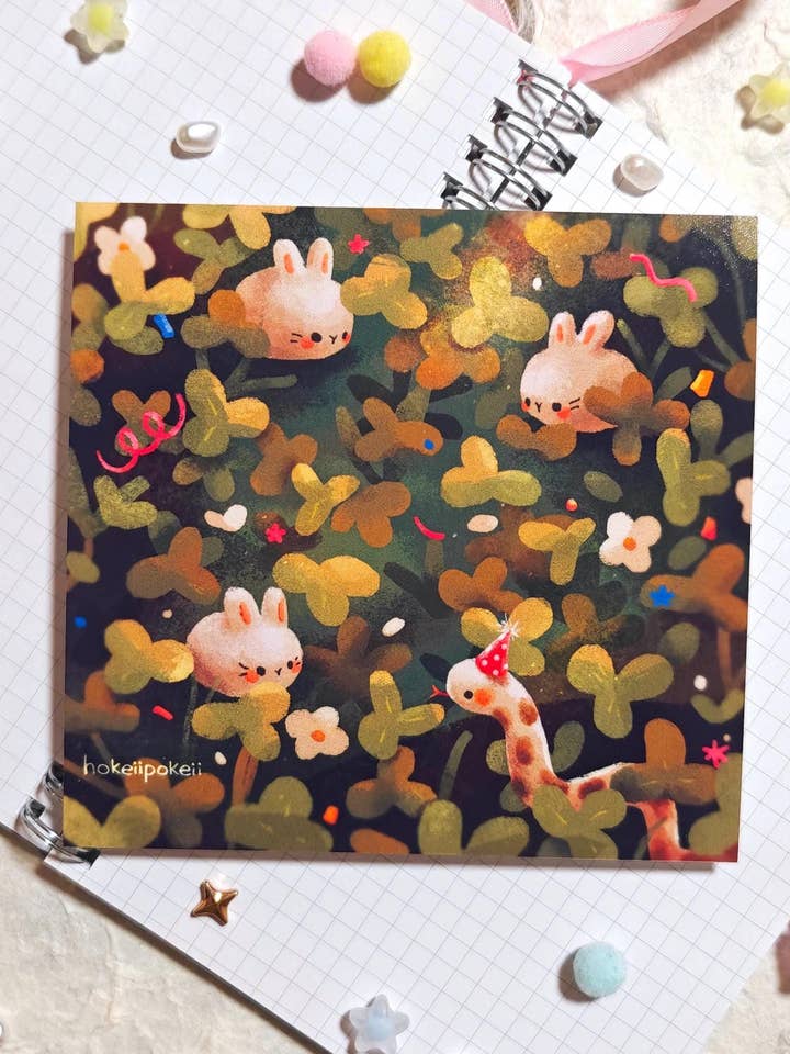 Satin Bunny Party Mini Art Print for wholesale by Hokeii Pokeii