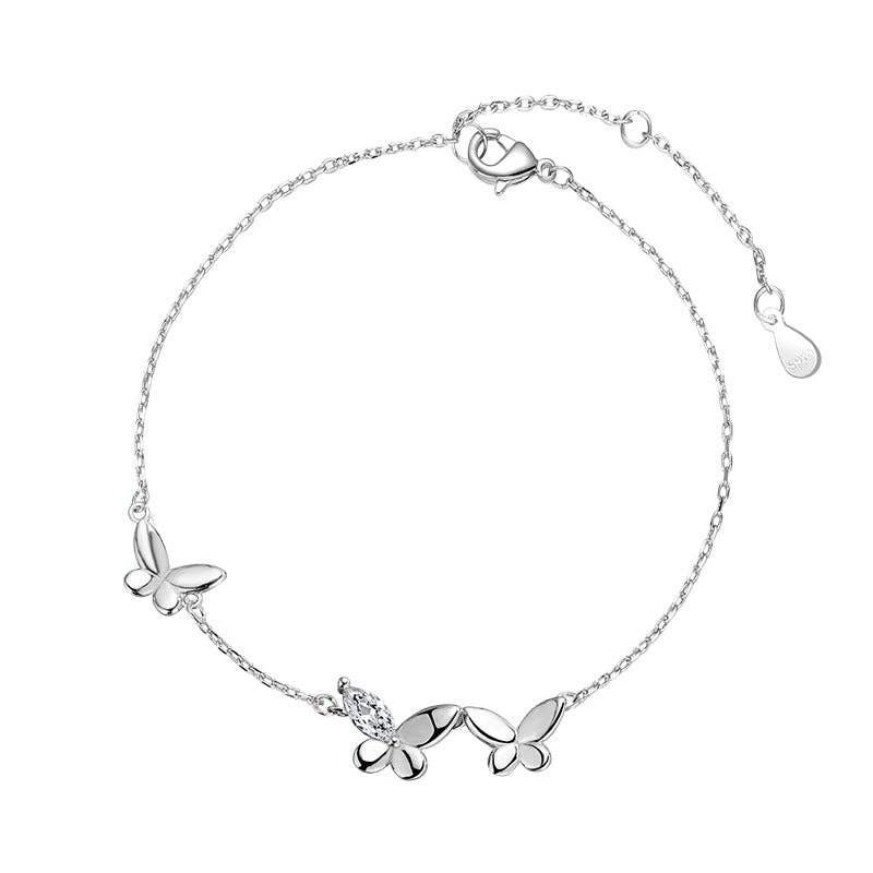 Perimade & Co. LLC - Wholesale Charm/Dangle Bracelet - Cute Triple Butterfly Charm Bracelet in 925 Sterling Silver3