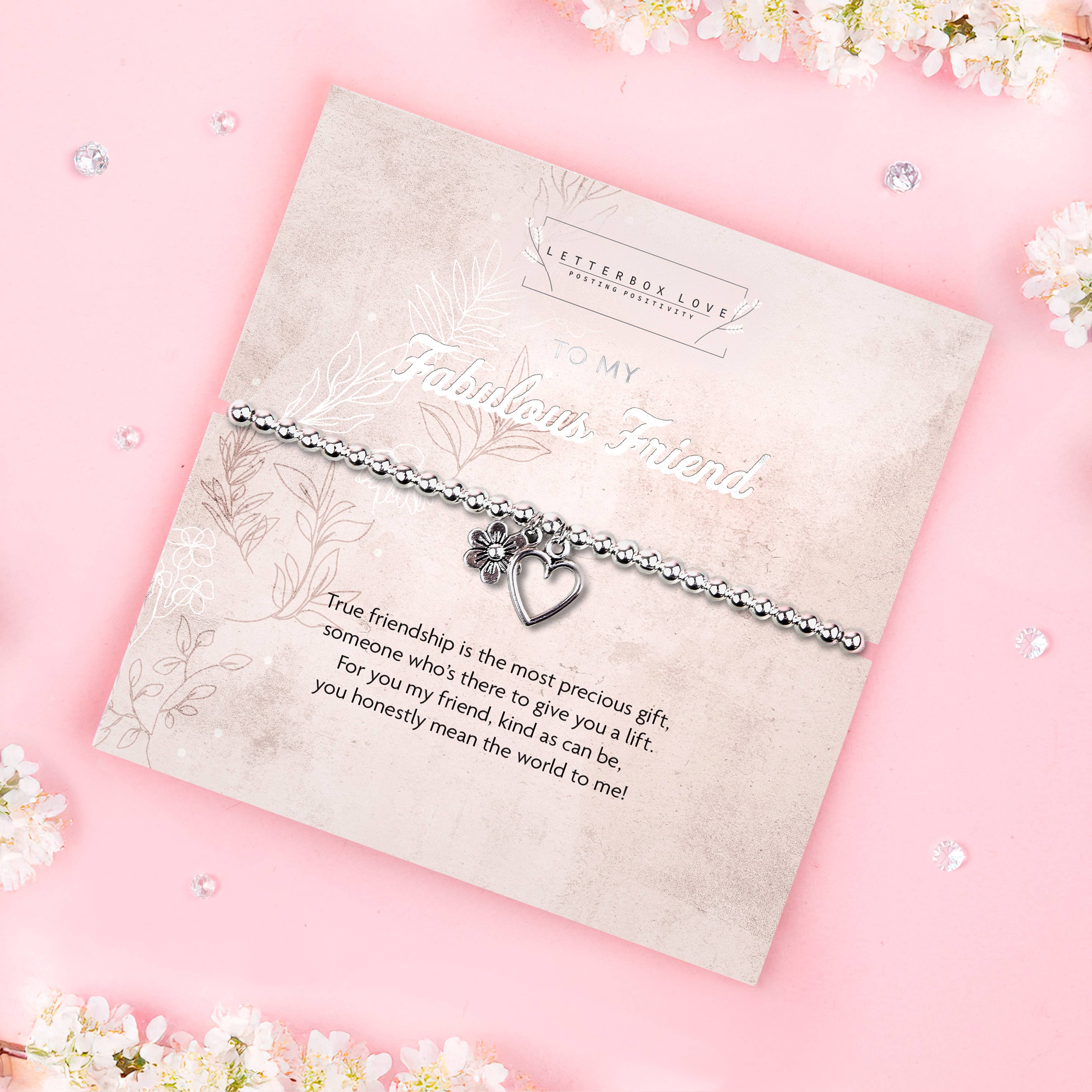 Letterbox Love Bracelets – wholesale Charm/dangle bracelet – Fabulous Friend Silver Plated Beaded Bracelet in Box 2