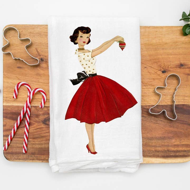 Vintage Girl hanging Ornament Kitchen Towel for wholesale by Love You a Latte Shop