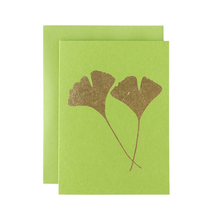 Lime Green Ginkgo Leaves Card for wholesale by Hester & Cook - Stationery