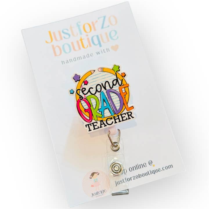 JustforZo boutique, Inc. – wholesale Badge accessory – Women's – 2nd Grade Teacher Badge Reel, Elementary.
