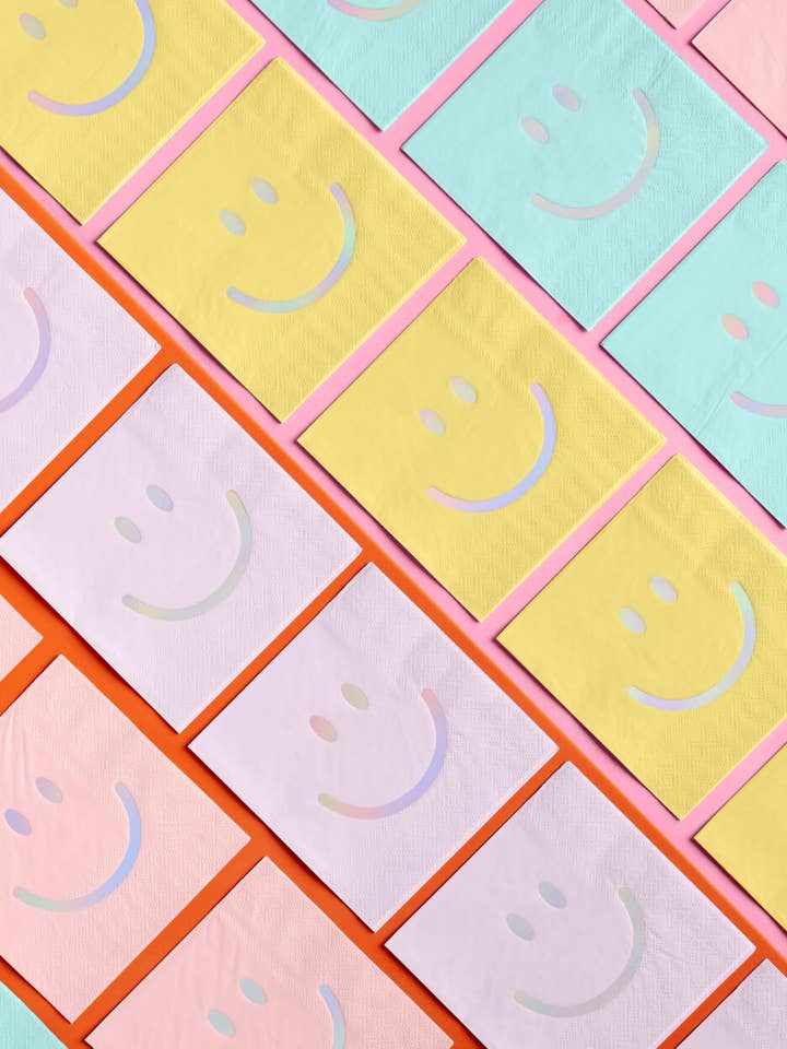 Smiley Pastel Cocktail Napkins, 24 pcs Bday Party Kids Decor for wholesale by xo, Fetti