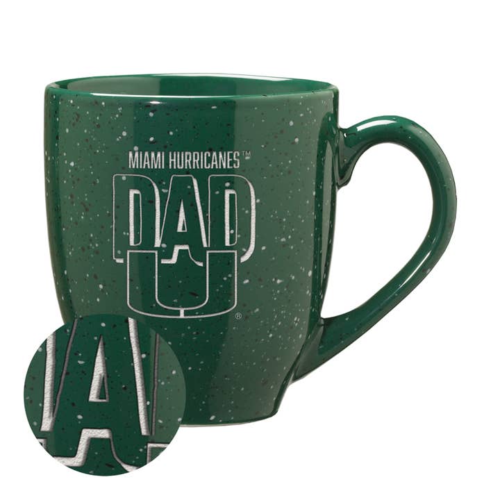 Miami Hurricanes - The U Dad 16 oz Team Color Engraved Mug for wholesale by Rico Industries