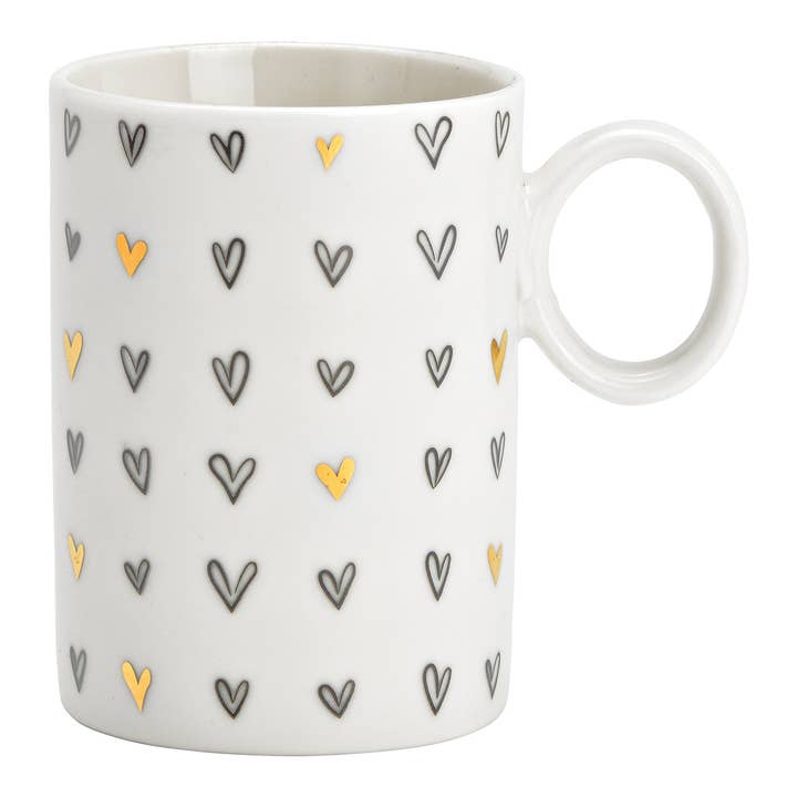 Copo com decoração de coração em porcelana branca, dourado (L/A/P) 11x10x7cm 330ml por atacado de Wurm