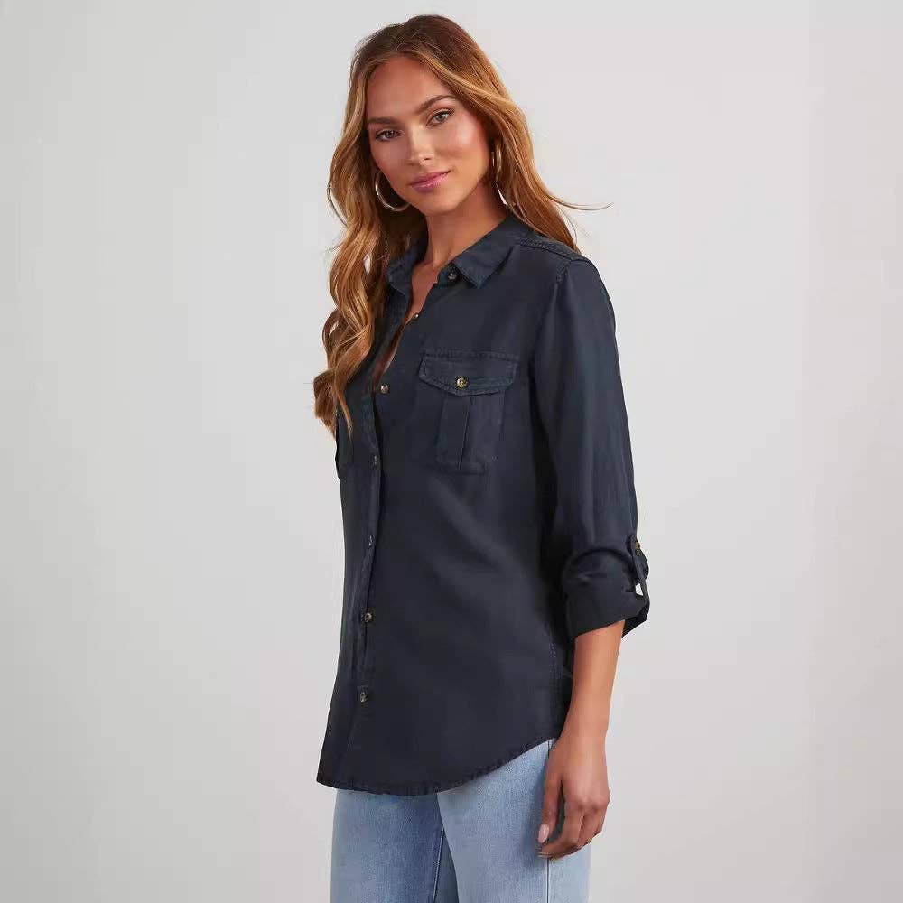 Marayn - Wholesale Button Down Shirt - Women's - Chic 2025 European Fall Casual Denim Shirt Women23