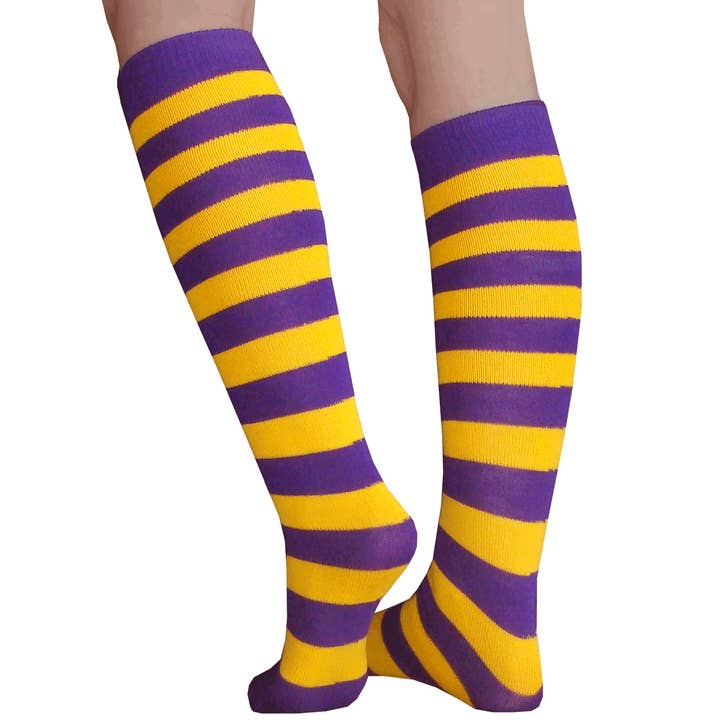 Purple/Gold Striped Socks for wholesale by Chrissy's Socks