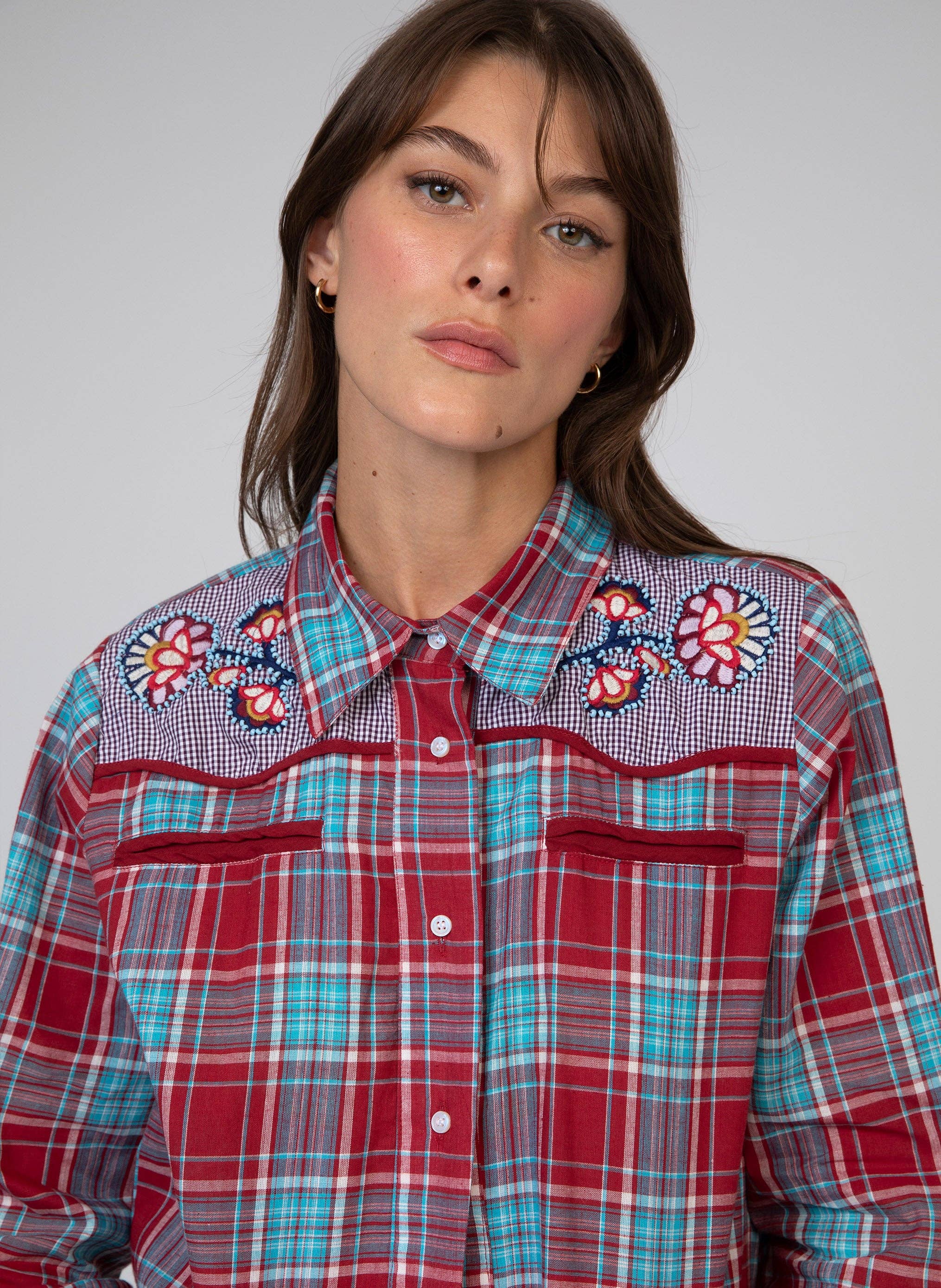 An'ge - Wholesale Button Down Shirt - Women's - SOTALIE red shirt1