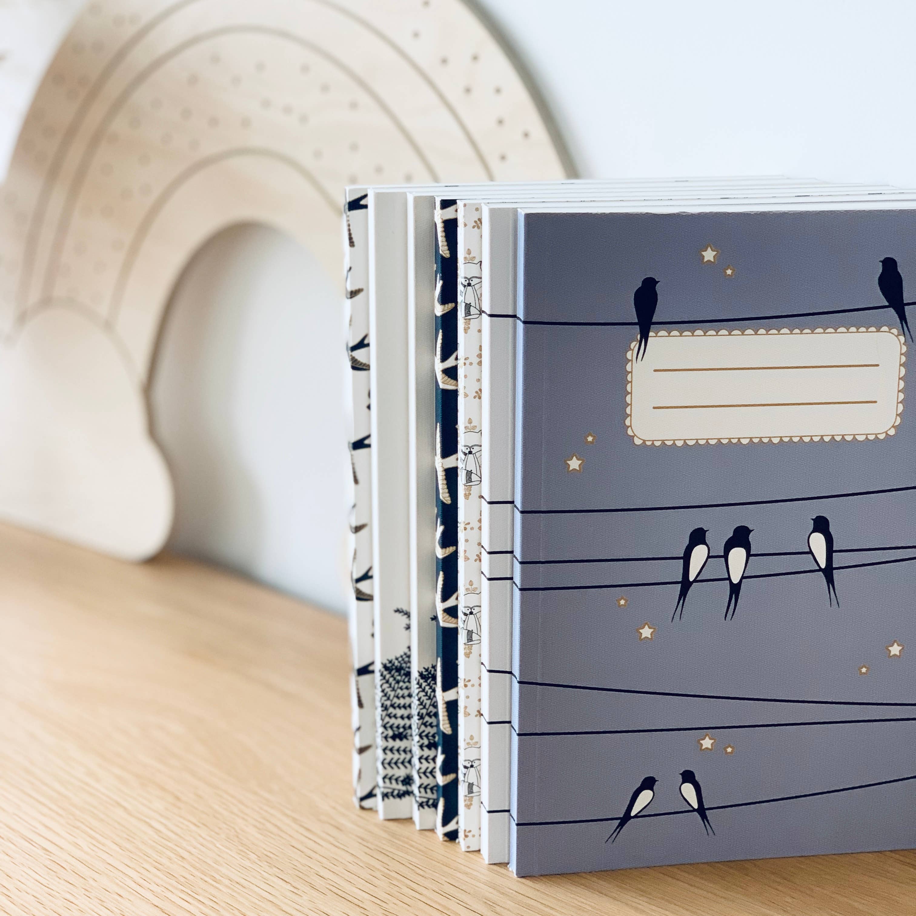 Les Petites Hirondelles - Wholesale Notebook - A5 notebook - Swallows on the wire - Blue sky3