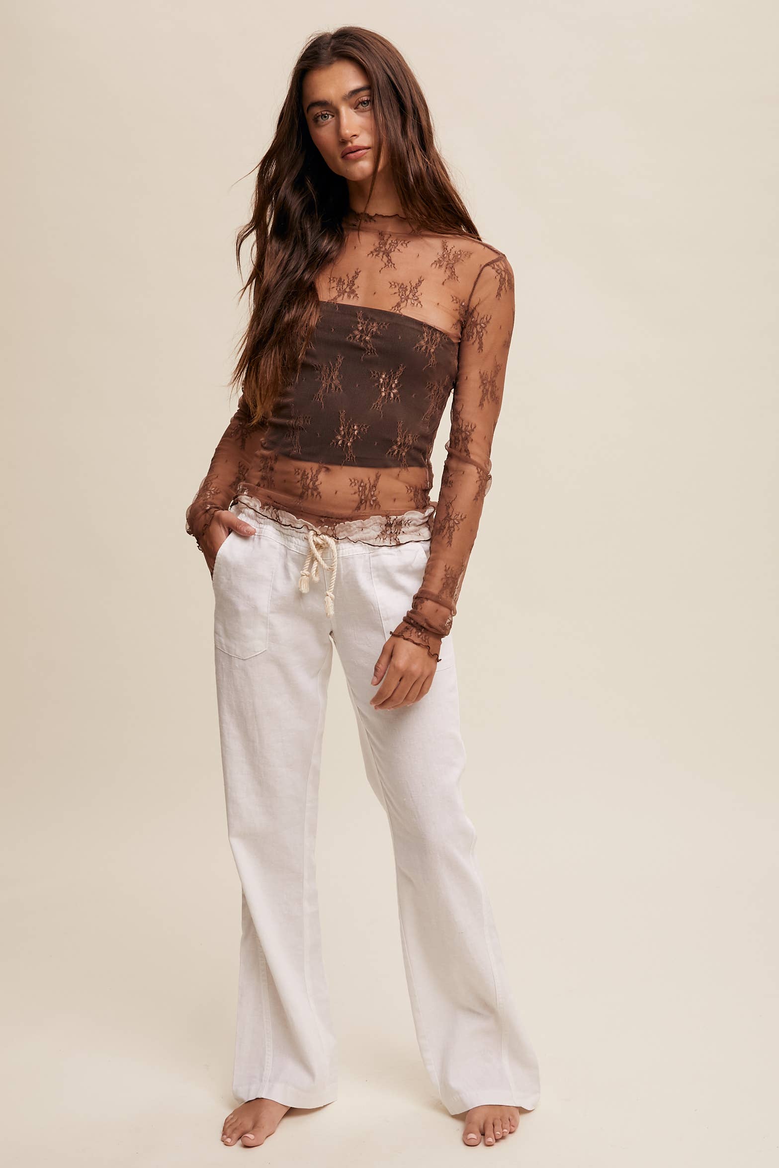 Listicle - Wholesale Blouse - Women's - Sheer Lace Long-Sleeve Top29