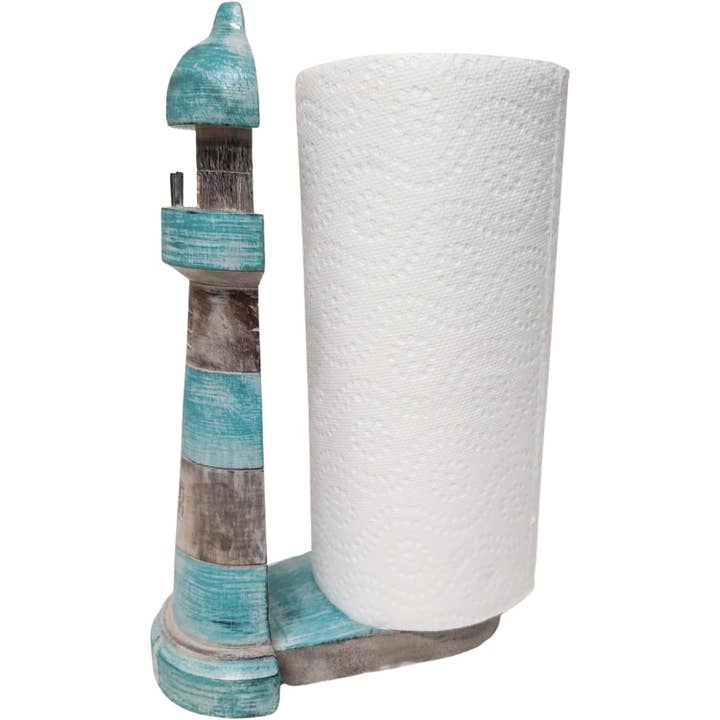 White Elephant - Wholesale Paper Towel Holder - Hand Carved Lighthouse Teal Color Design Paper Towel Holder