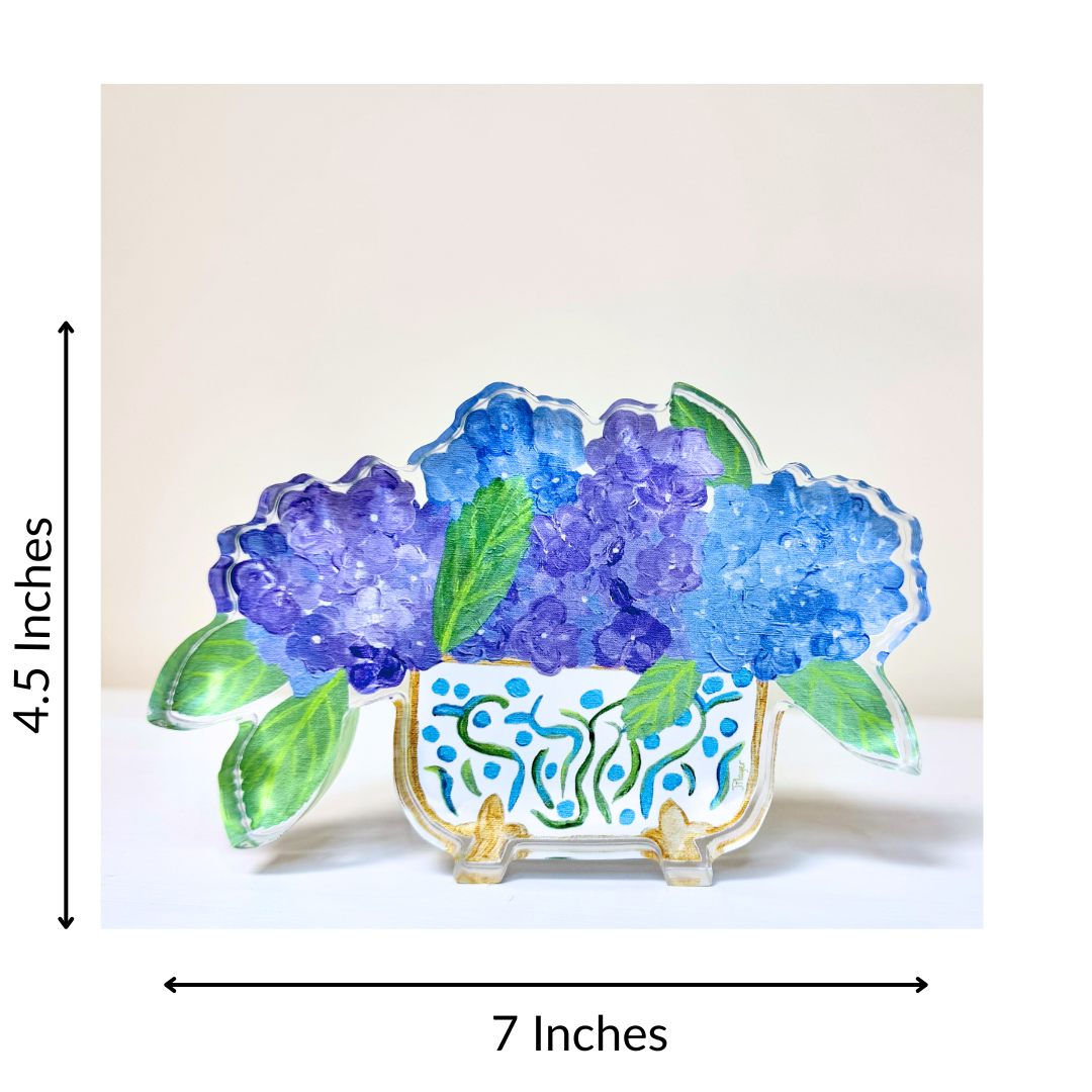 Jeanne Player Fine Art - Wholesale Decorative Tabletop Object - Blue and Purple Hydrangeas Art Block1