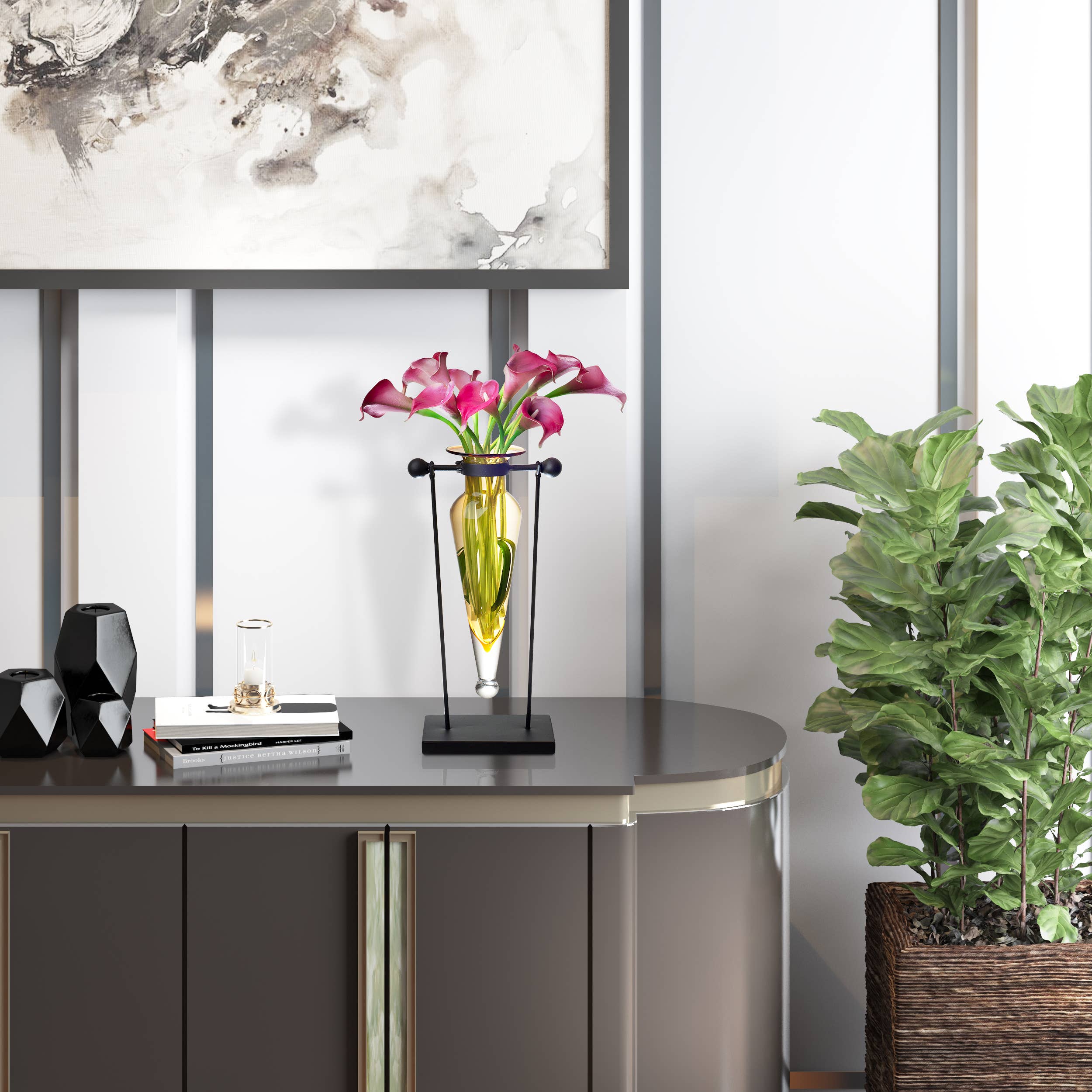 Danya B – Engroshandel Vase – Amphora vase på drejelig jernstativ m/Finials & Hængsel