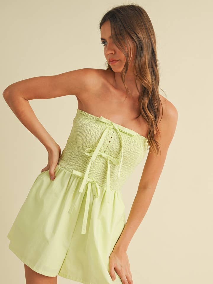 Klesis - Wholesale Romper - Women's - IR2235 STRAPLESS SMOCKED BOW DETAILED ROMPER
