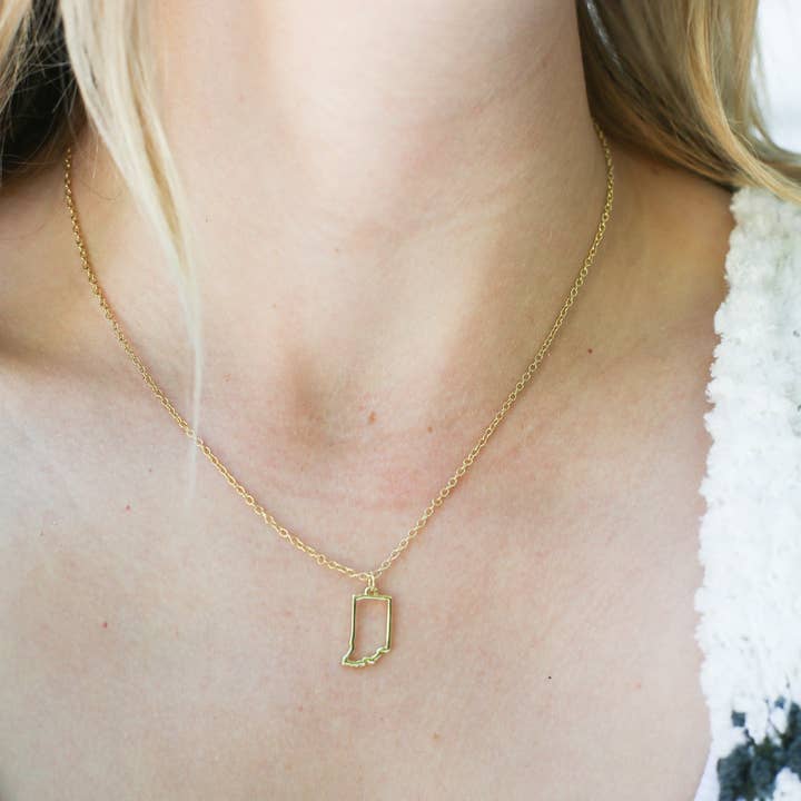 Lucky Feather - Wholesale Pendant/Charm Necklace - State Necklace - Gold - INDIANA3