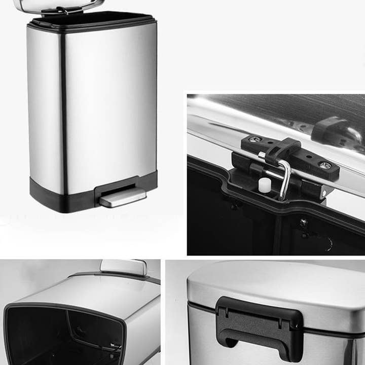 SOGA International Pty Ltd - Wholesale Rubbish can/Rubbish bin - Rectangular 12L Stainless Steel Foot Pedal Recycling Bin7