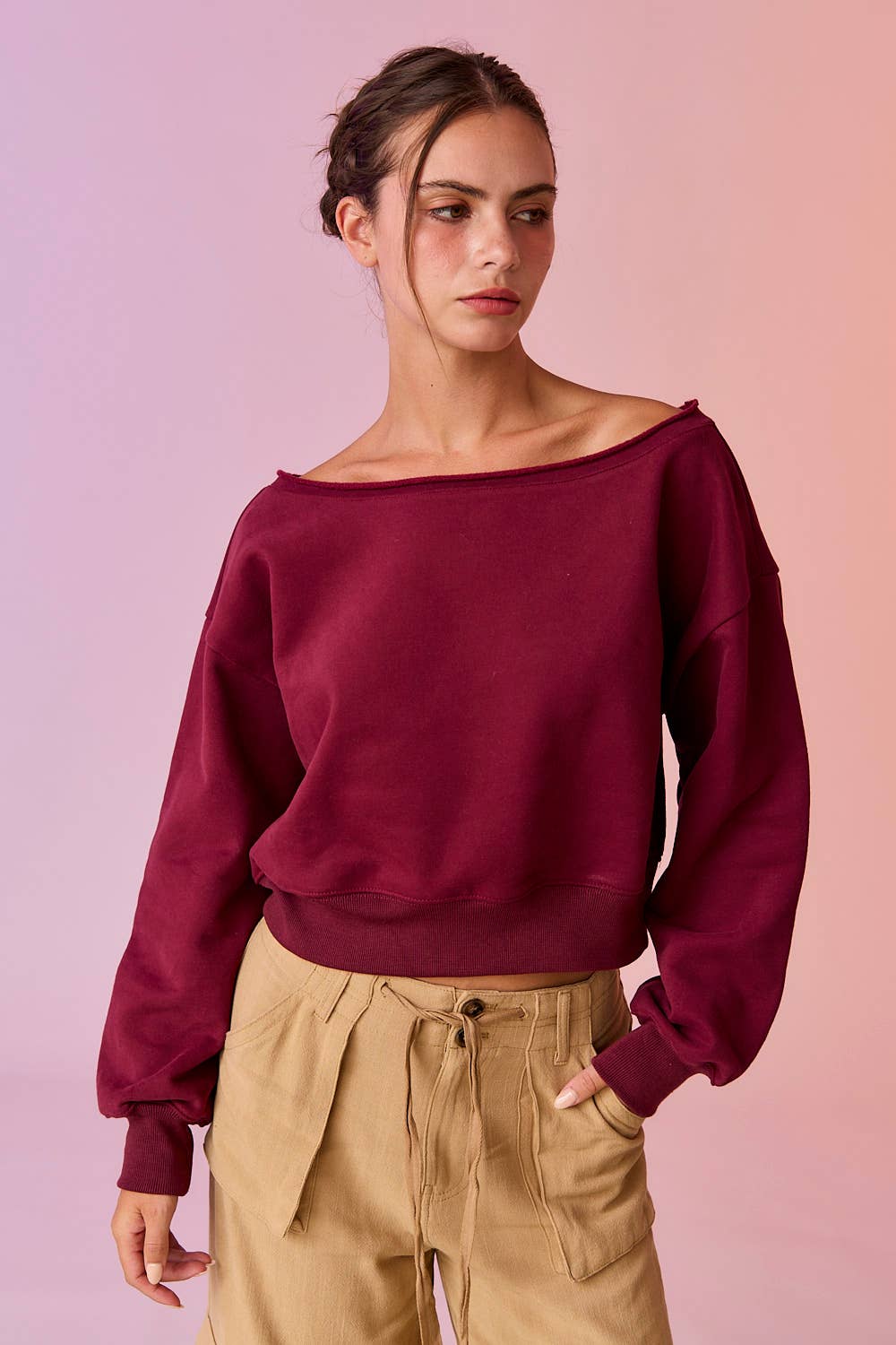 Papermoon - Wholesale Sweatshirt - Women's - PT17835 - Alina Off Shoulder Cropped Sweatshirt37