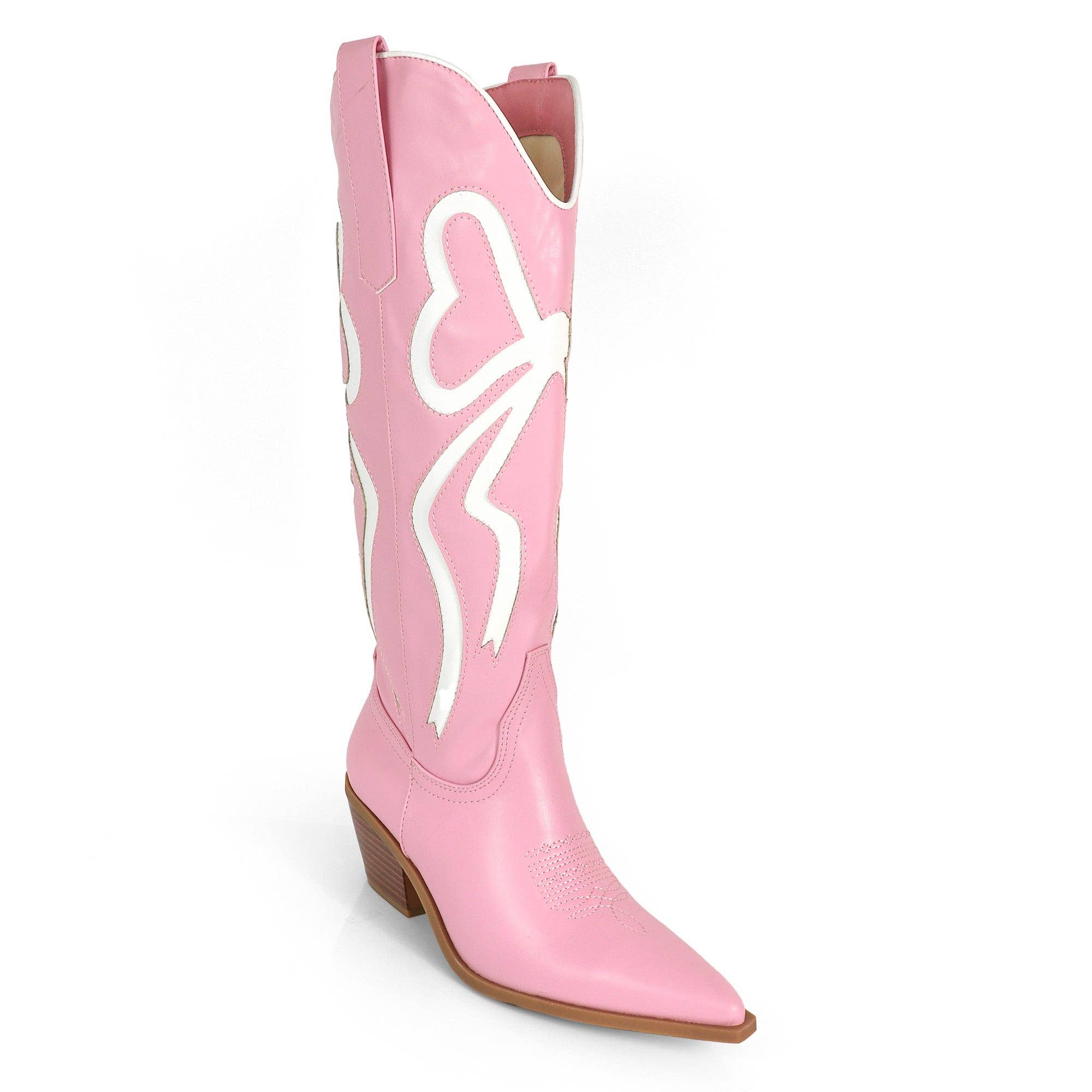 Rose TRUETT-1 BOTTINE DE COWBOY OCCIDENTALE AVEC DÉTAIL NŒUD ROSE en vente sur Faire0