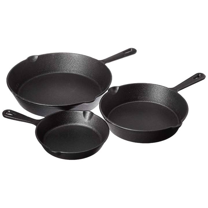 Style Asia - Wholesale Cast Iron Skillet - Jim Beam Set of 3 Pre Seasoned Cast Iron Skillets 6" 8" 10"