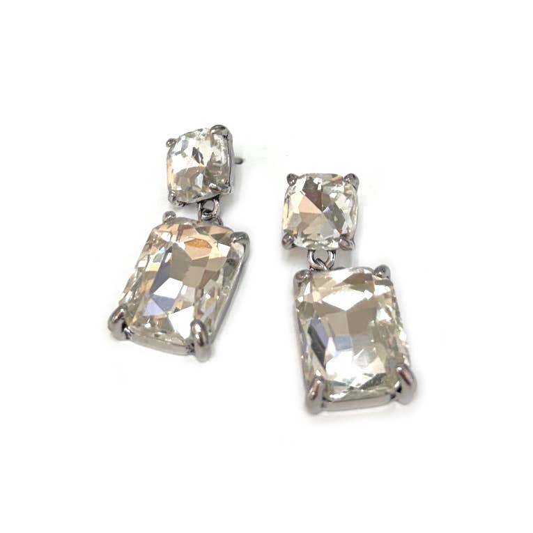 StarryNYC - Wholesale Dangle Earrings - Double Square Linked Crystal Glass Dangle Earrings37