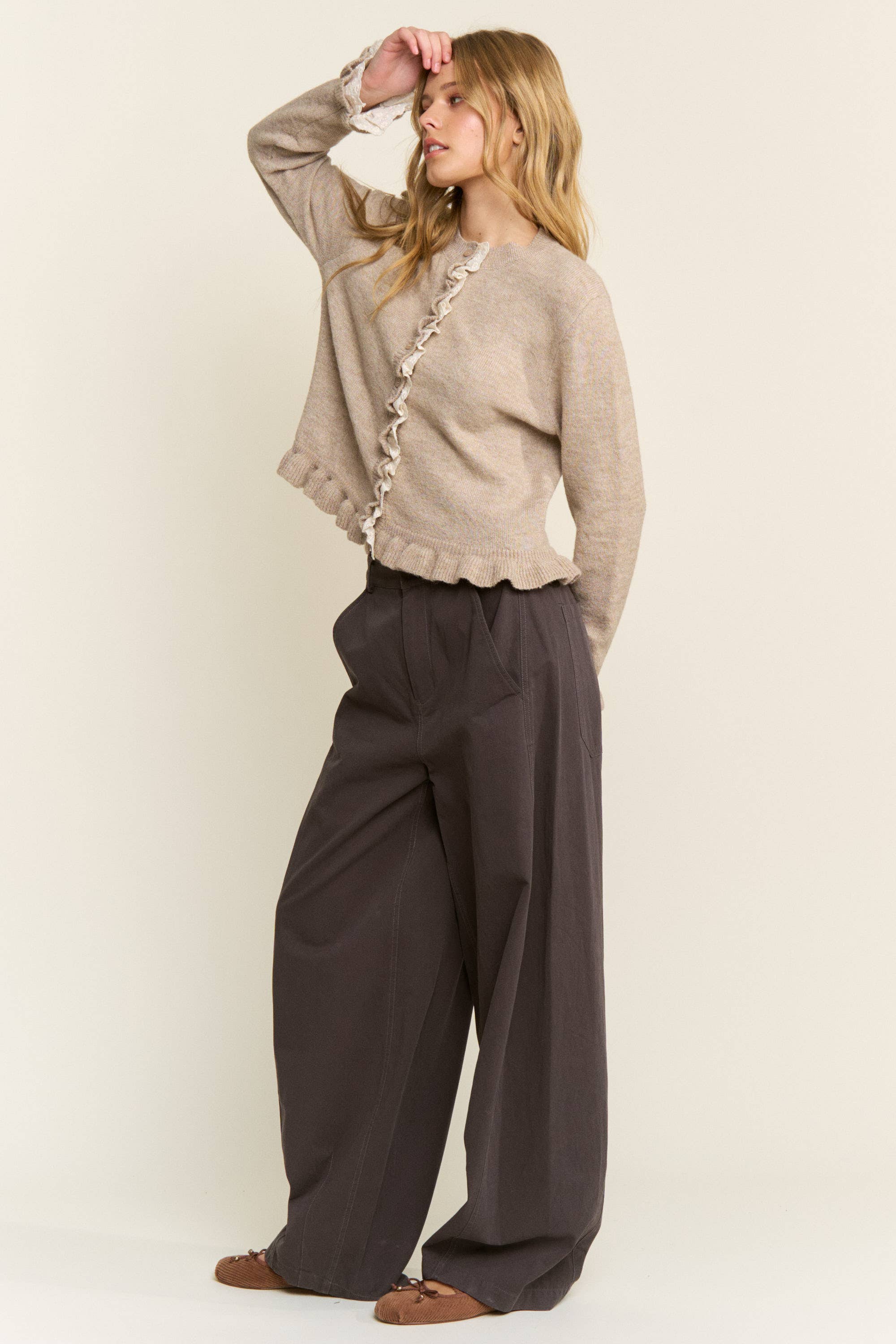 CANDESCENT - Wholesale Cardigan - Women's - Lace Trim Ruffle Hem Cardigan5