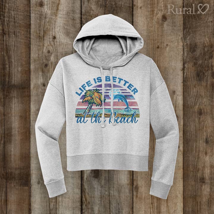 CW-2517-JS-BETTER AT THE BEACH-Cozy Crop Fleece Hoody for wholesale by Rural Heart