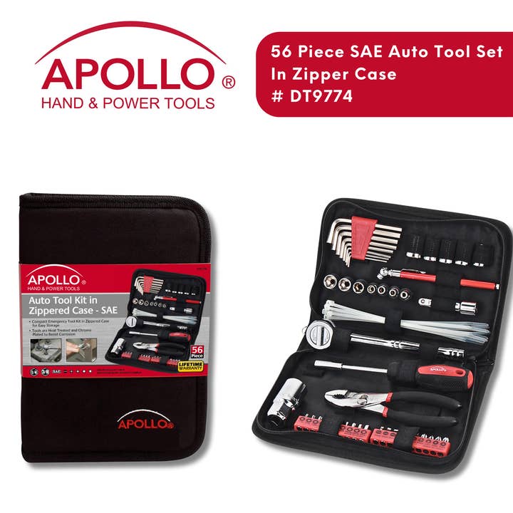 Apollo Tools - Wholesale Tool Set - 56 Piece SAE Auto Tool Set In Zipper Case2