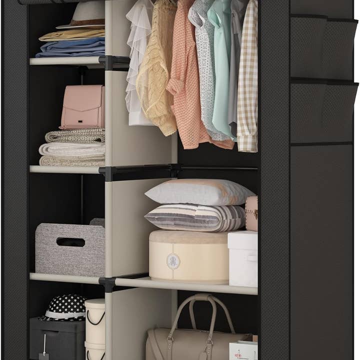 Portable Closet Organizer Black With 6 Shelves And Rod for wholesale on Faire1