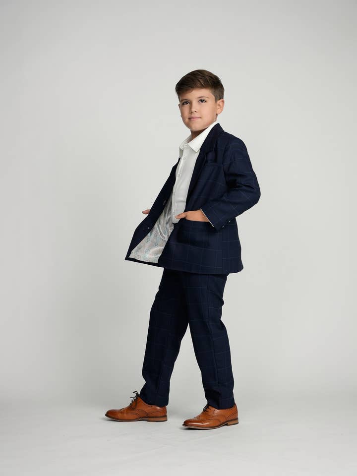 Chaqueta estilo vestido azul marino a cuadros con ventana para venta al por mayor de Mofi Boys Clothing