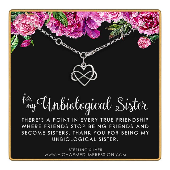 A Charmed Impression Unbiological Sister • Pulsera de plata de ley para mujer • Regalos para hermanastras • Amor infinito y amistad • Pulsera con forma de corazón infinito • Pulseras de hermana extra para 2 o 3 para venta al por mayor de A Charmed Impression