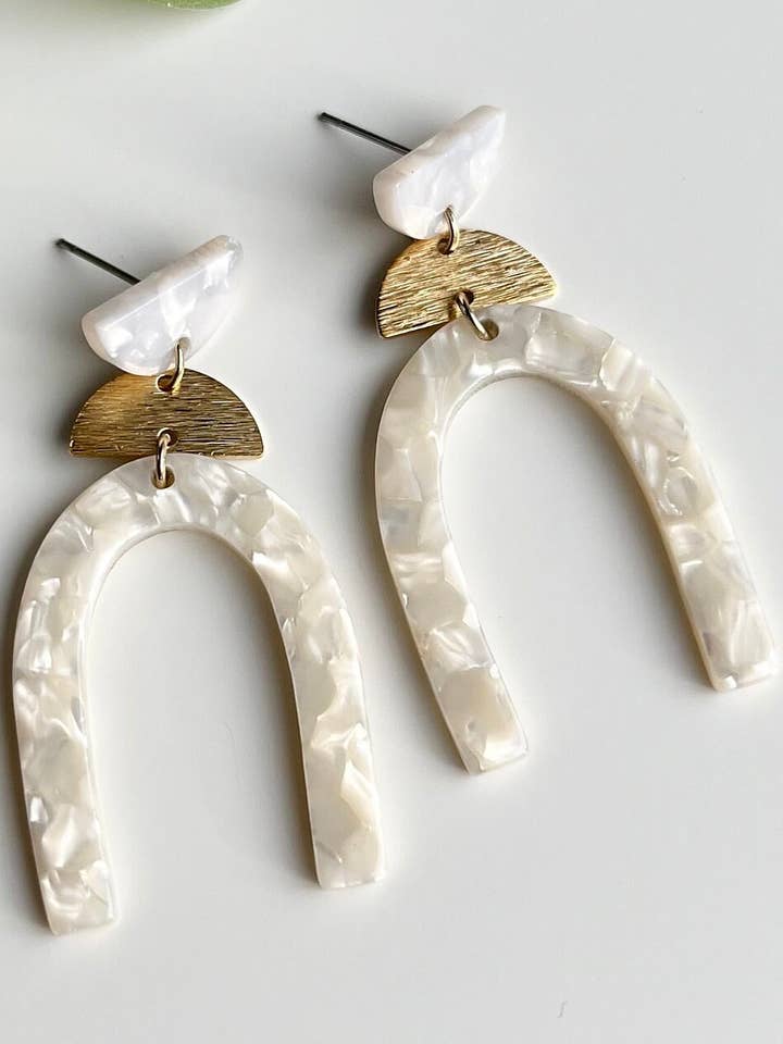 White Arch Earring, Acrylic Earrings, Statement Earrings for wholesale by Mountain Marigold Jewelry