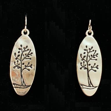 FR4216 Antique Silver Tree of Life Hammered Oval Earrings for wholesale by 0011 PREMIERE