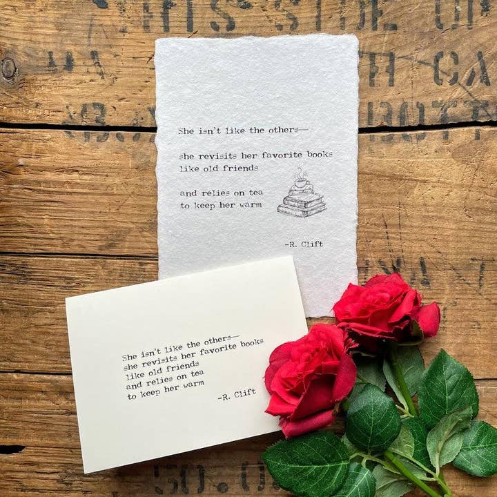 Alison Rose Vintage - Wholesale Art Print - Books and tea poem by R. Clift on handmade paper4