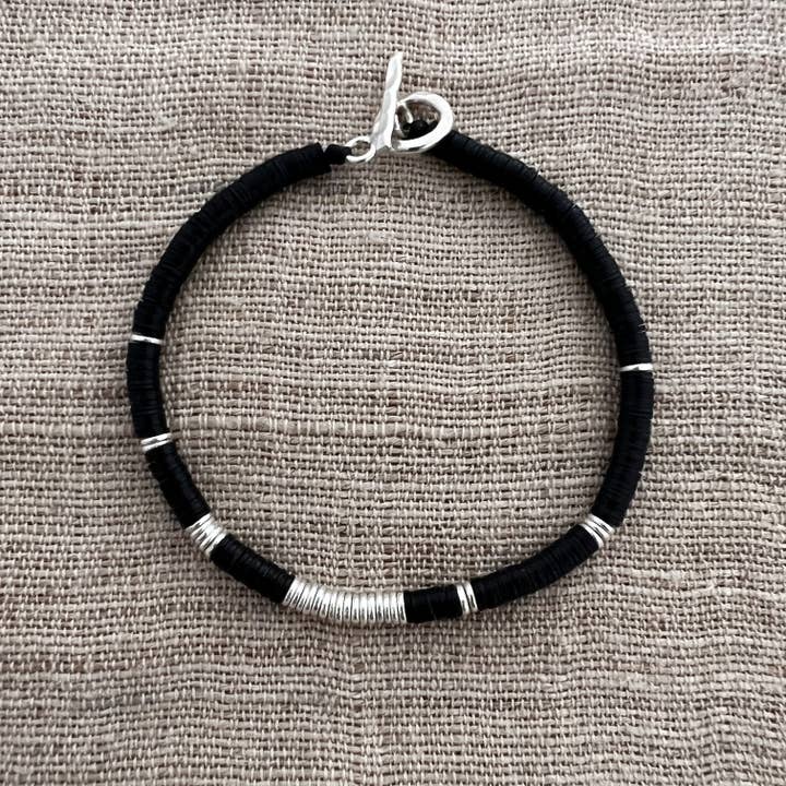 MBB5 - Men's silver and vinly disks bracelet for wholesale by Anantara