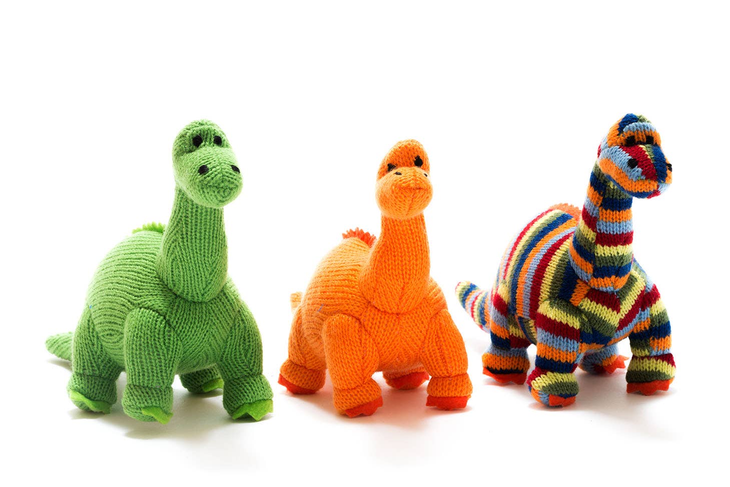 Best Years Ltd – wholesale Handheld rattle – Baby – Knitted Diplodocus Dinosaur Baby Rattle in Rainbow Stripes14