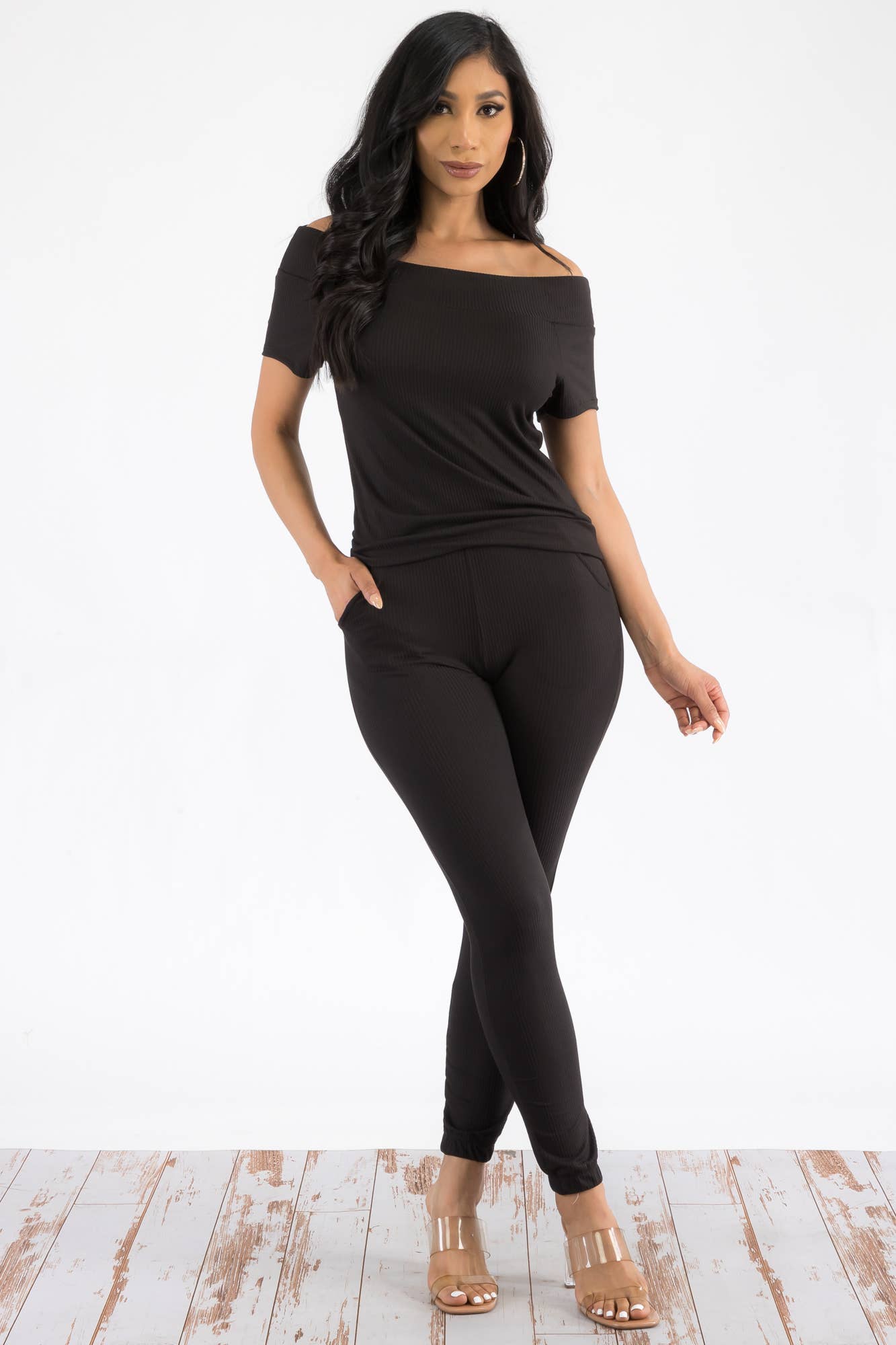 H&H Fashion Inc. - Venta al por mayor Conjuntos de top y pantalón (NO para estar en casa) - Mujer - HH629R-SET - Conjunto acanalado con hombros descubiertos18