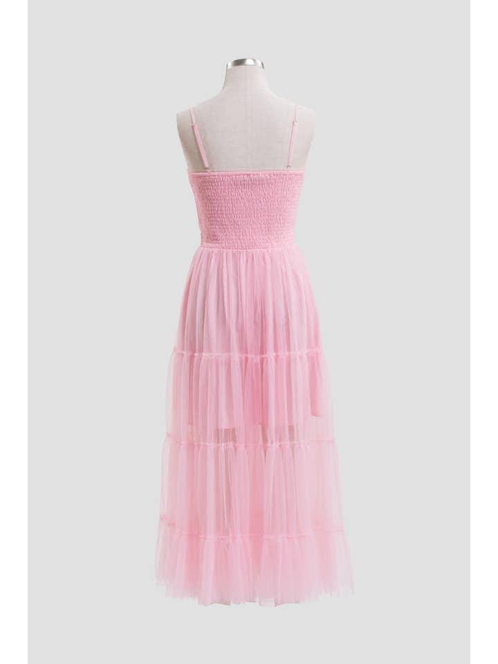 Moon River - Wholesale Dress - Women's - PLEATED TULLE SEMI-SHEER TIERED DRESS