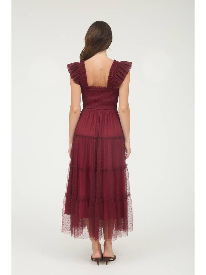MINE - Vente Robe – femme - ROBE MIDI À VOLANTS FUMÉE EN CHIFFON À POIS
