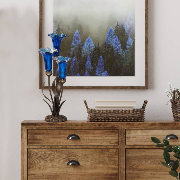 River of Goods - Wholesale Accent/Desk Lamp - 21"H Blue Mercury Glass 3 Lily Uplight Table Lamp