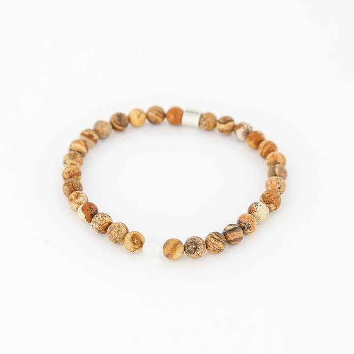 Men's Rayminder UV Awareness Bracelet in 6mm Frosted Picture Jasper for wholesale by Sailormade