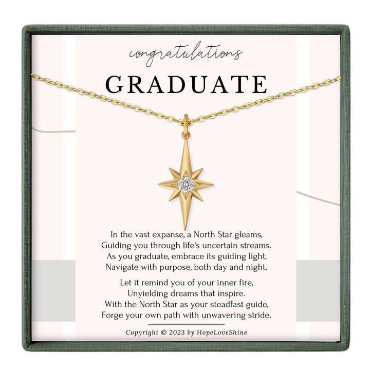 Cadeau de remise des diplômes pour elle Collier Étoile du Nord - Or Argent pour la vente par hope love shine