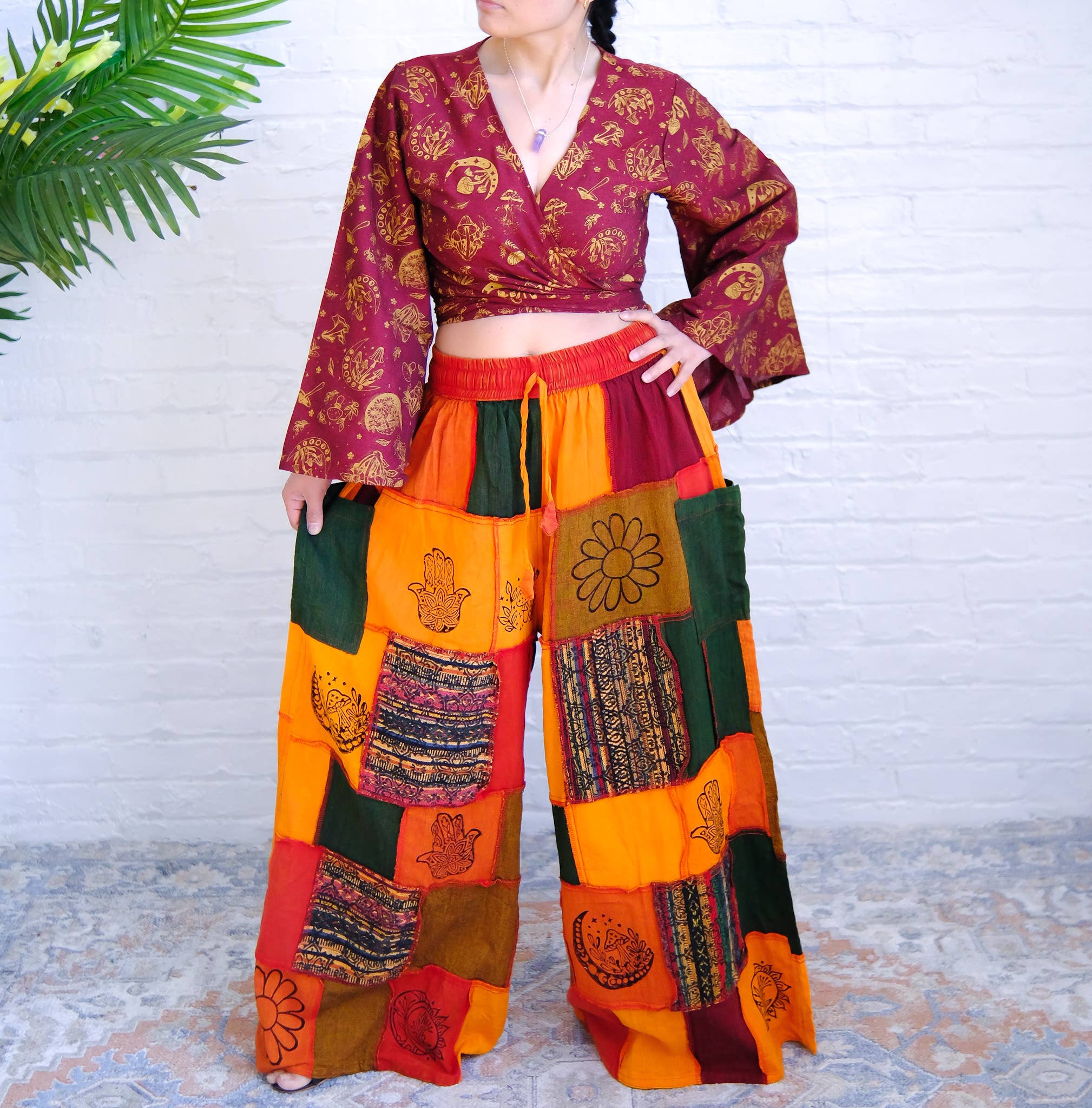 Karma Nepal Crafts - Wholesale Pants - Women's - Cotton Patchwork Wide Leg Boho Pants11