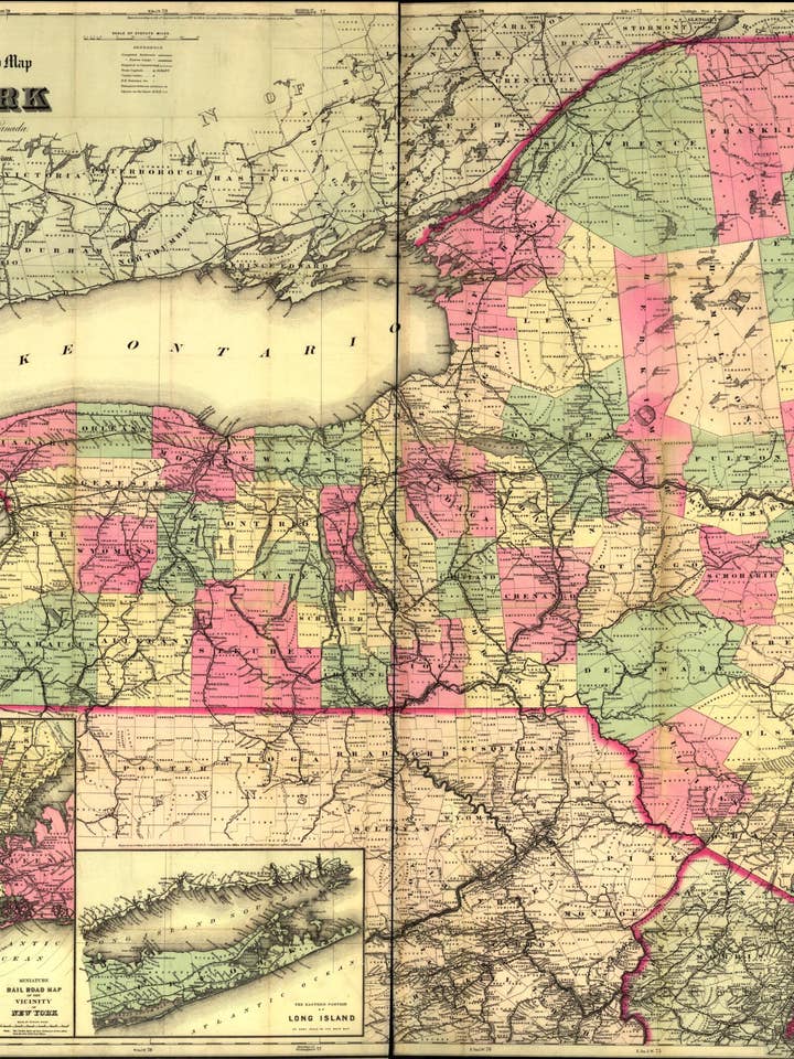 Colton's New Township Railroad Map of New York With Parts of Adjoining States & Canada 1883 for wholesale by Relic Map Co.