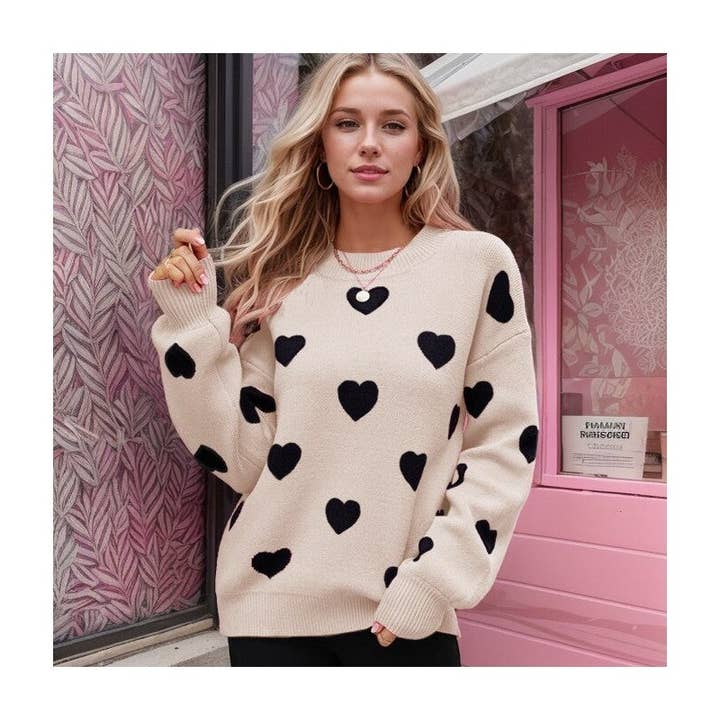 UZ Wholesale Store - Wholesale Knit Sweater - Women's - Oversized Love Jacquard Sweater