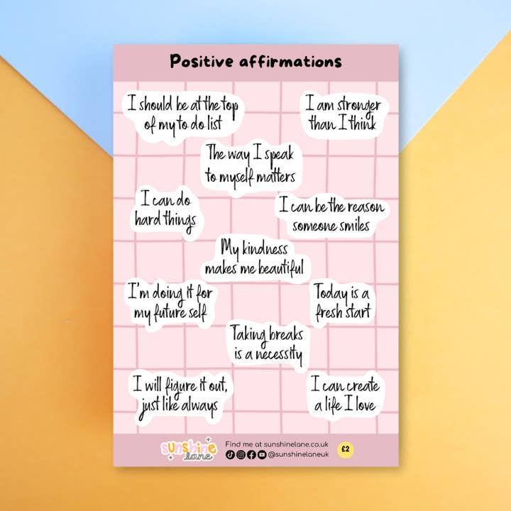 Folha de adesivos de afirmações positivas em preto e branco por atacado de Sunshine Lane